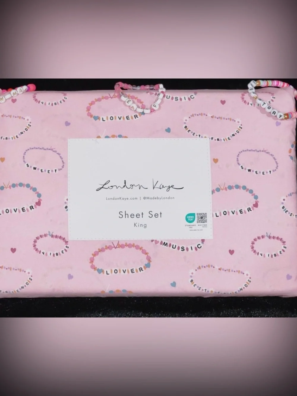 NIP London Kaye Swiftie Friendship Bracelet Twin Sheet Set Pink Taylor Swift